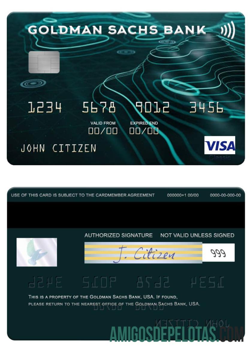 Cartão Visa do Banco Goldman Sachs dos EUA amostra